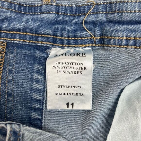 Encore Juniors Distressed Stretch Cuffed Denim Shortalls Mid Wash Blue Size 11 - Picture 6 of 15